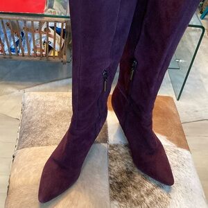 Vintage Calvin Klein knee high genuine suede dress boots- rich burgundy colour.